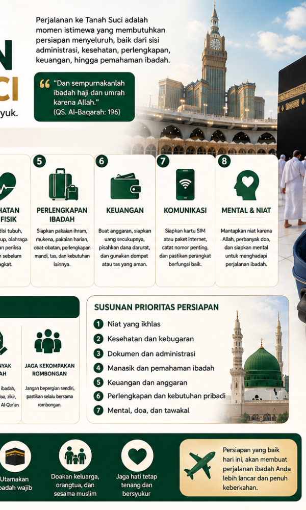 Ketahui syarat daftar umroh terbaru 2026, mulai dari paspor, visa, vaksinasi meningitis, dokumen, pendaftaran travel, kesehatan, hingga tips memilih PPIU resmi 