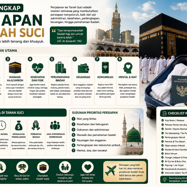 Ketahui syarat daftar umroh terbaru 2026, mulai dari paspor, visa, vaksinasi meningitis, dokumen, pendaftaran travel, kesehatan, hingga tips memilih PPIU resmi 